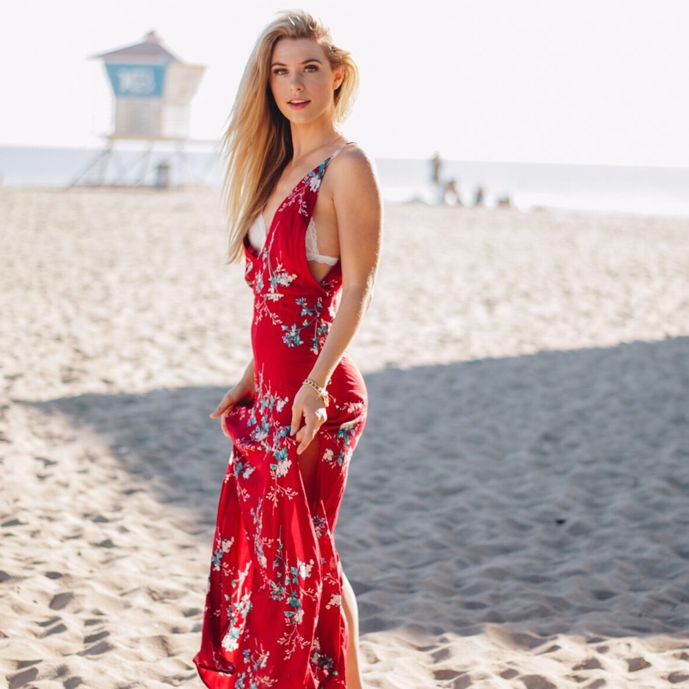 Red Floral Maxi Dress